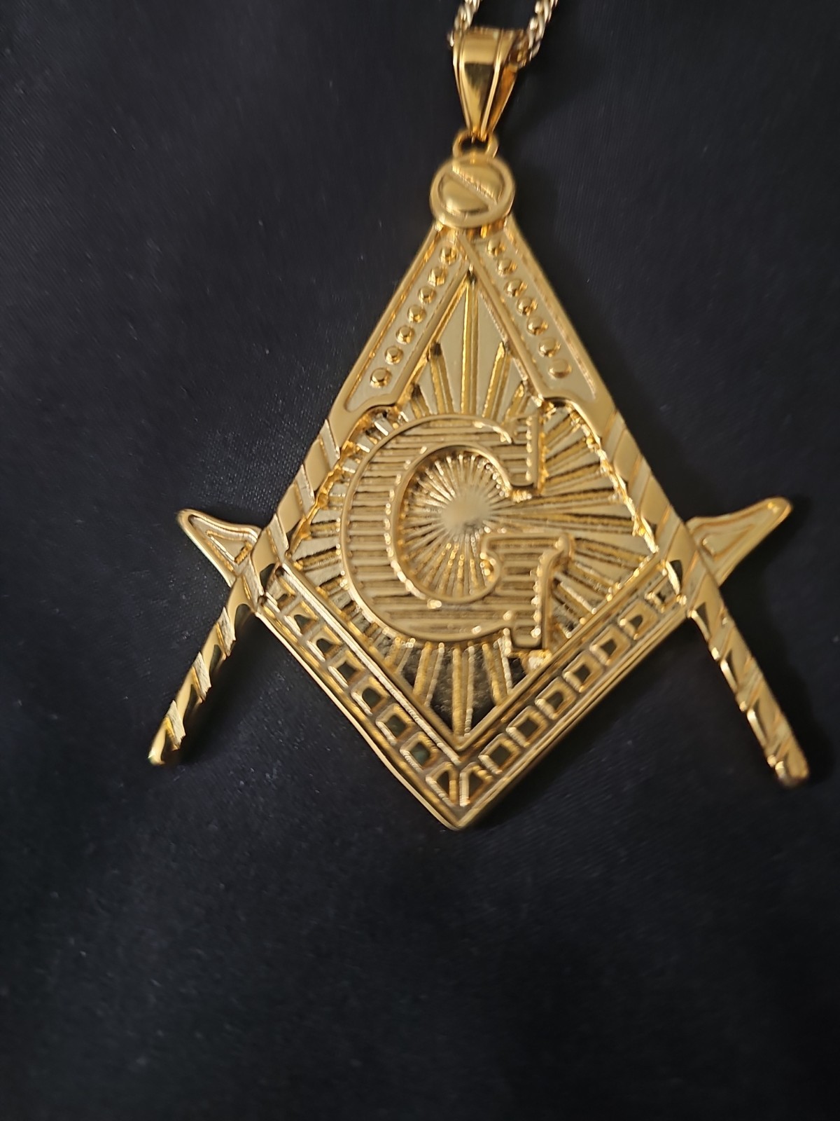 14k Gold-Plated brass-2mm Cuban Link Chain w/Masonic Square and Compass Pendant image 9