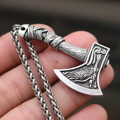 #ad Trendy Retro Crow Prairie Wolf Double Sided Viking Tomahawk Pendant Necklace Cha $27.99