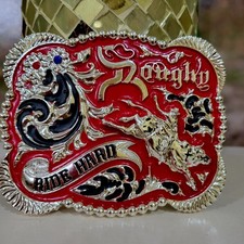Western belt buckle 5x4 inches red and silver Large Buckle