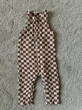 Rylee And Cru Checkered Overalls Jumper Burnt Orange Boy Girl Linen Sz 12-18