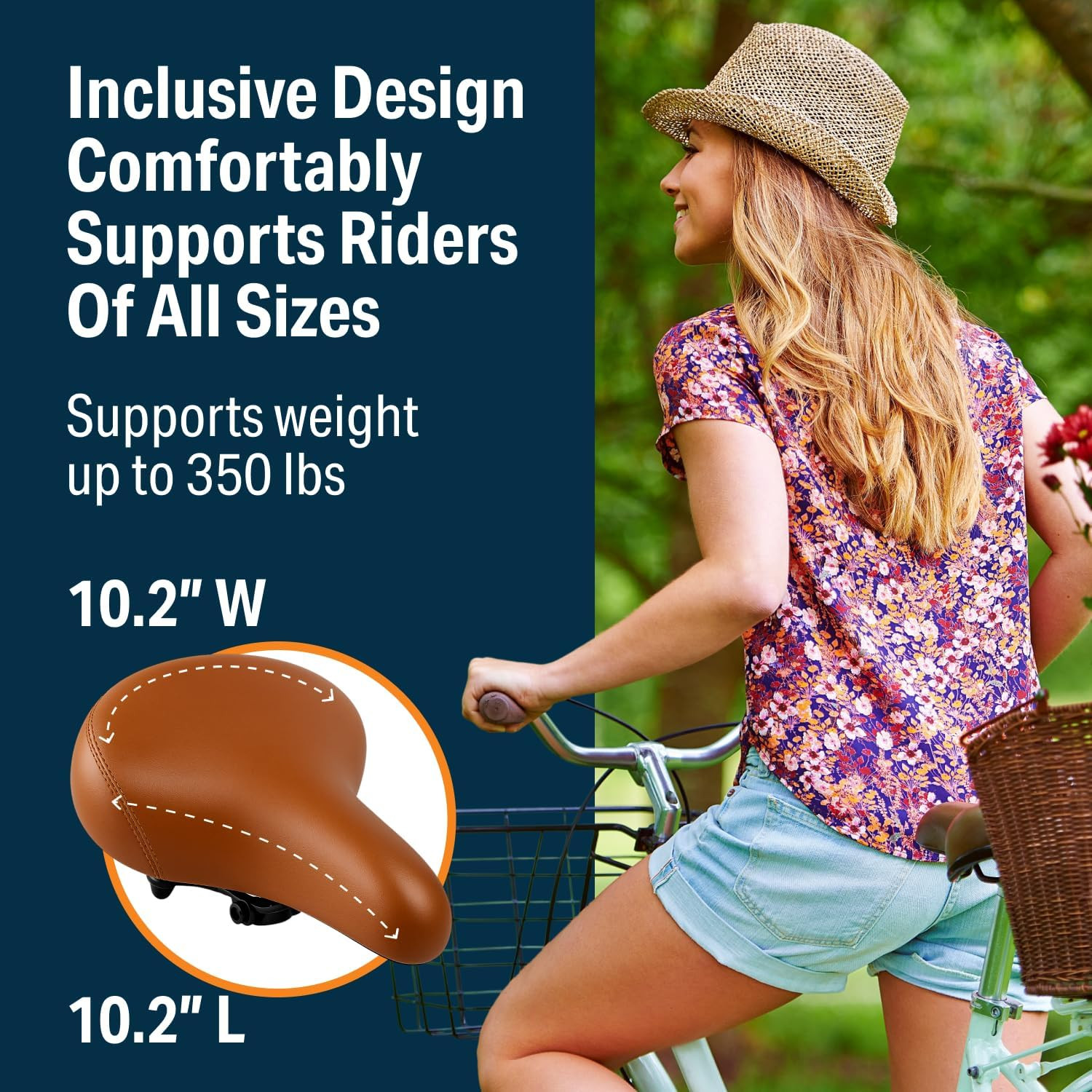 Wide Cruiser Saddle - Comfort Seat Fits Indoor & Outdoor Bicycles - Steel Spring thumbnail 5