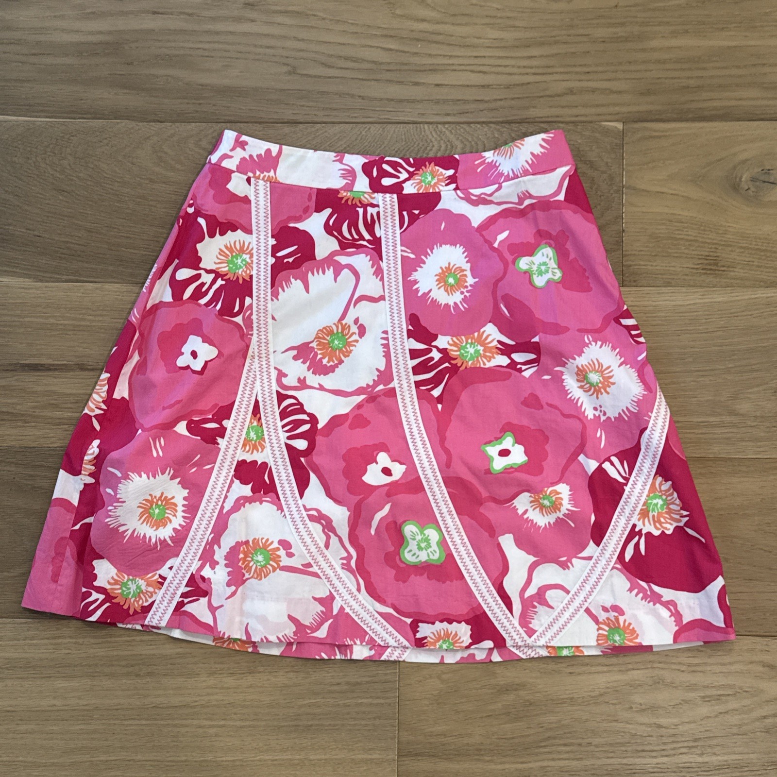 Lilly Pulitzer Women's Size 0 Skirt A Line Pink Poppies Floral 100% Cotton Lined