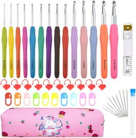 HäKelnadeln Set 14 GrößEn Ergonomisch Mit ZubehöR Rosa HäKelset Wolle