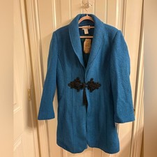 Soft Surroundings NWT  "Lunch at the Plaza" 100% Wool Coat Braided Satin Button