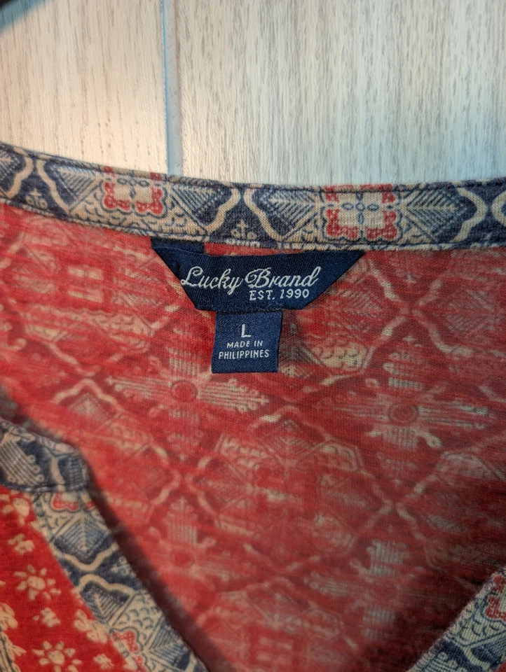 Lucky Brand красный богемное печать крестьянский верхний женщин Sz большой мягкий шик универсальный - Изображение 4 из 4