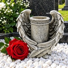 Engelsfl&uuml;gel Vase Pflanztopf Gedenkschmuck Erinnerung Skulptur Grabdeko