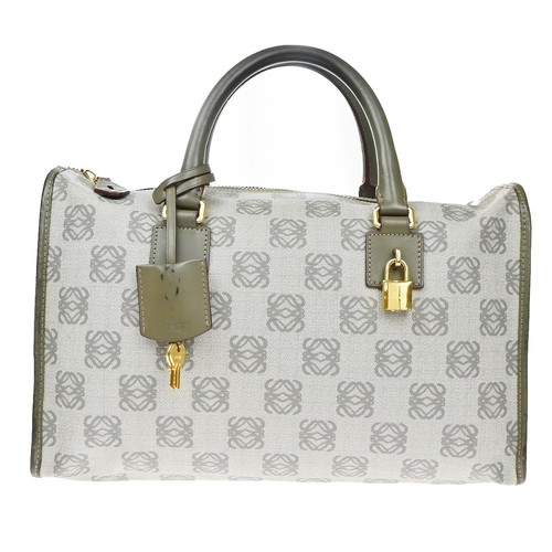 7.Live LOEWE AMAZONA Anagram Pattern Hand Bag PVC Leather Gray GHW Spain 35YH954