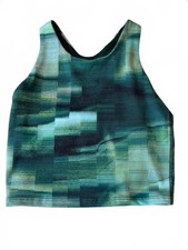 Athleta Girl "Aurora" Seamless Green Abstract Printed Crop Tank Size S (7)