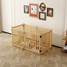6 Panel 31"H Wooden Freestanding Dog Gate Indoor Doorway Stair Fence