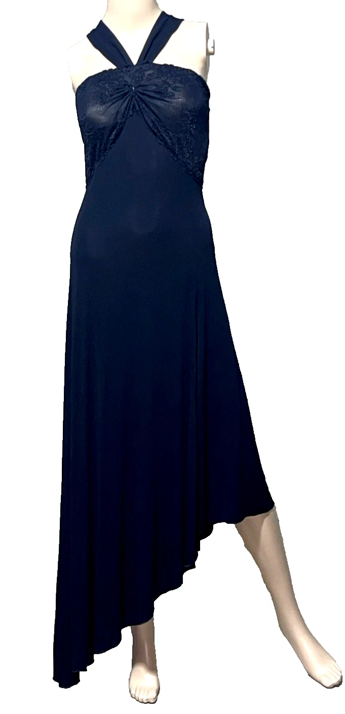 Giorgio Armani — Giorgio Armani Lace Embroidered Asymmetric Hi Low Black Long Dress US 4 6 IT 40