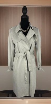 ZARA Basic Outerwear Women's Sz S Belted Gray Faux Suede Trench Coat