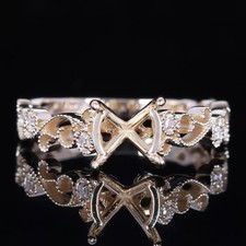 8mm Round Semi Mount Ring 925 Sterling Silver Vintage Filigree Wedding Ring