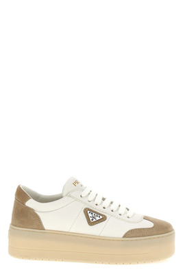 PRADA Downtown Bold Beige Leather Sneakers New And Authentic