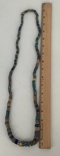 Collana di perle antiche commercio africano perline miste fatte e dipinte a mano 34" - Foto 11 di 13