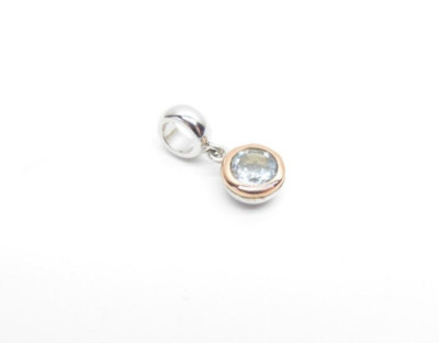 Clogau Welsh Gold Silver & 9ct Rose Gold Blue Topaz December Birthstone Charm.