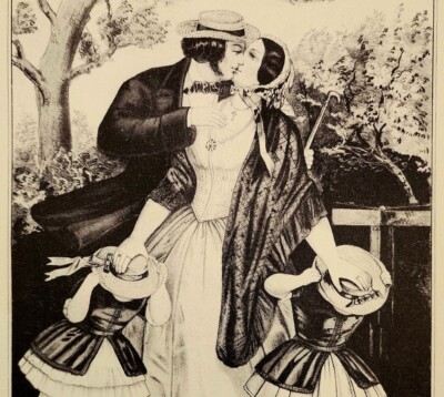 1930 Kiss Me Quick Lithograph Victorian Romance Satire Currier Ives Art Print