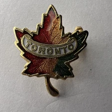 Maple Leaf Brooch Pin Guilloche Enamel Gilt Metal Red, Orange, Green Toronto 17p