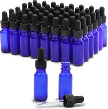 48 Count 1 Oz Blue Glass Dropper Bottles and 6 Funnels (30 Ml, 54 Pieces)