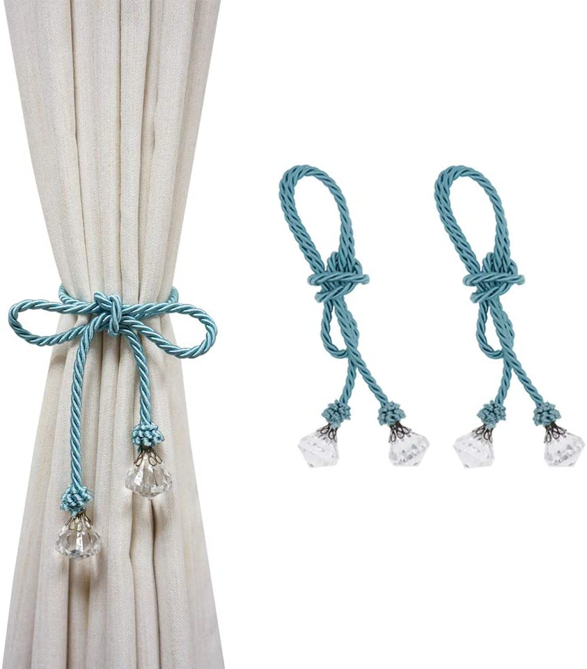 2x Blue Crystal Curtain Tie Backs Rope Durable Cord Holdbacks Window