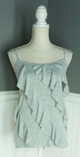 NEW AB Studio Sleeveless Top Women Size M Gray Tiered Ruffles Stretch NWT