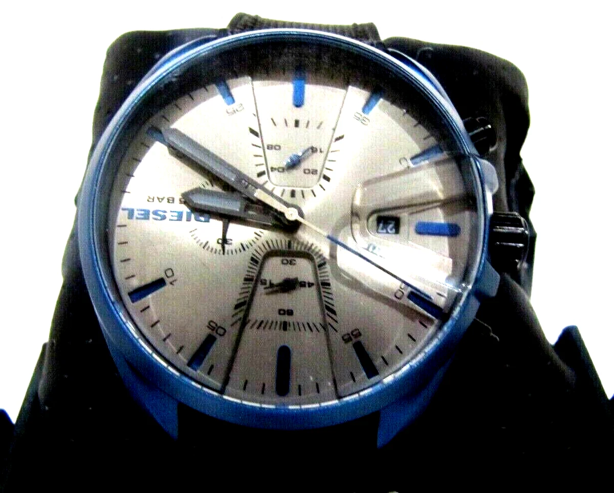 Diesel New MS9 Men's 48mm Gray Dial Electric Blue Nylon Chronograph Watch DZ4506
