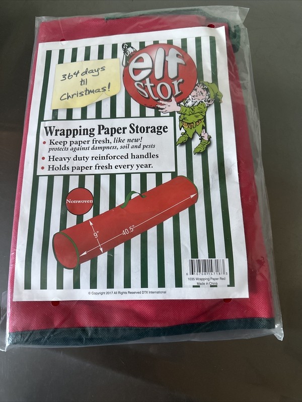 Elf Stor Christmas 40 Inch Red Wrapping Paper Storage Tube with Handle NIP