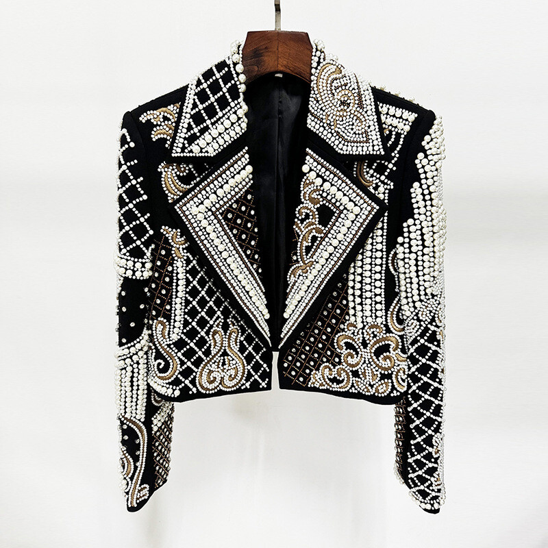 Early Spring Heavy Industry Beads Diamond Jacket Jacket Skinny Pants Two Piece Set