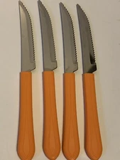 Tramontina Knives Inox Stainless Steel Brazil Orange Handles Mid Century 4"