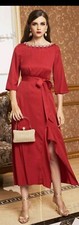 Red Partywear Long Dress Design Womens Elegant Golden Long Sleeve