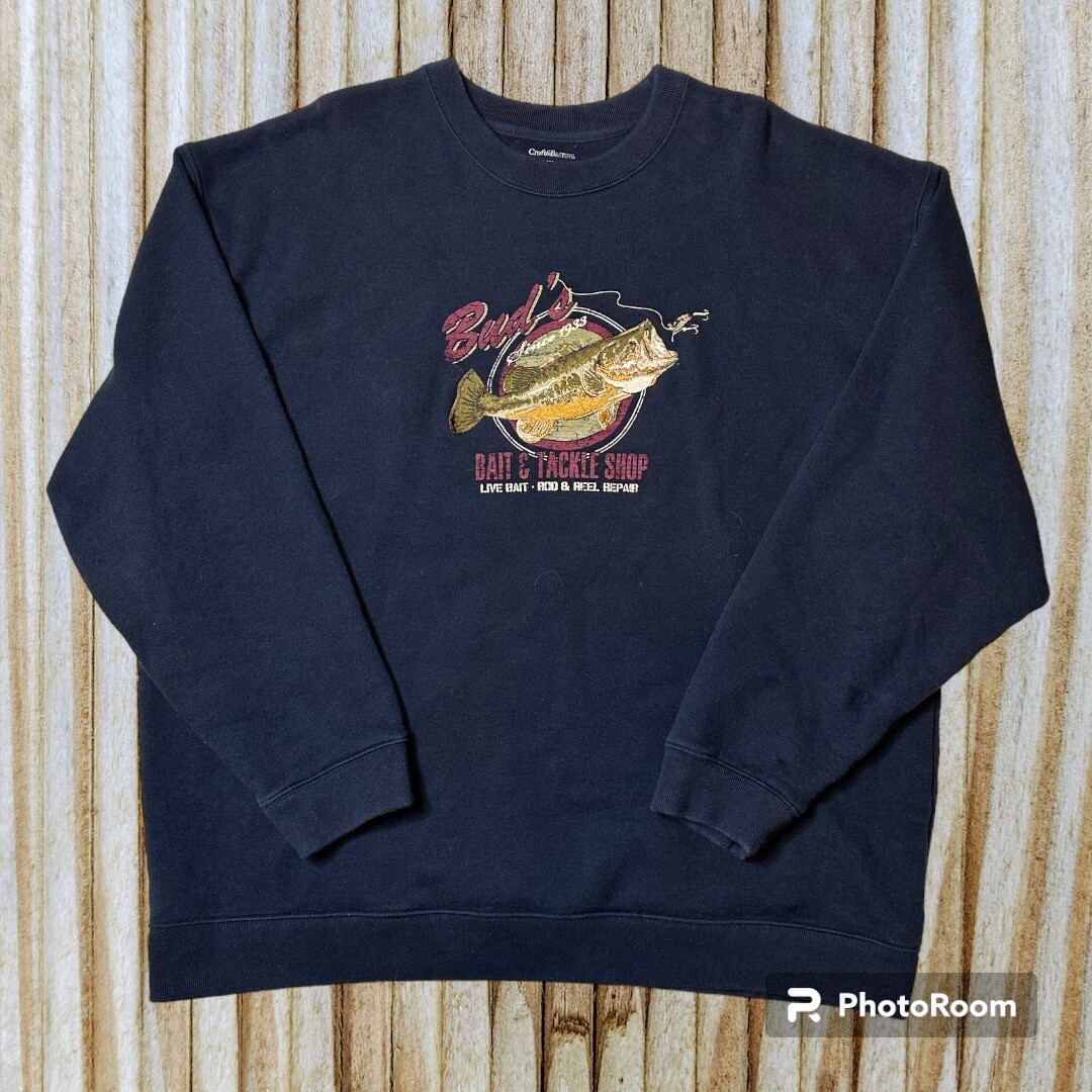 Vintage Buds Fish Fisherman Croft&Barrow 90s Navy Blu… Gem