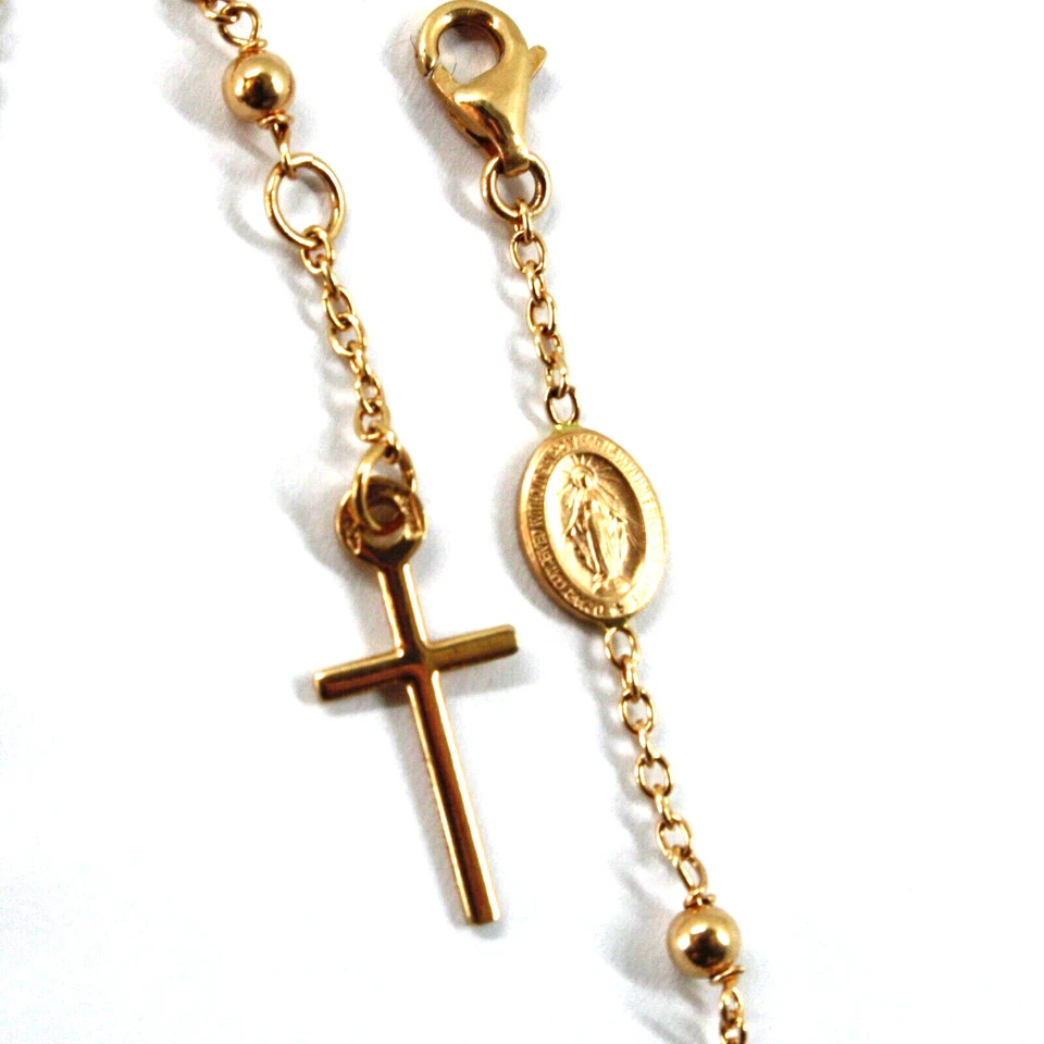 Pulsera Rosario Oro Rosa 18k 7" 3.5mm Facetado Rojo Rubí Cruz Medalla Milagrosa Foto 3 de 4