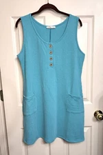 NWOT Zenana Size L Turquoise Raised Rib Ribbed Knit Short Dress w/Pockets Fitted