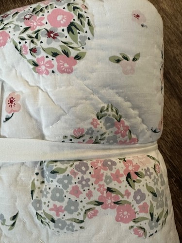 Pottery Barn Kids Floral Heart Reversible Coverlet Quilt White Full Queen #Z1195 - Picture 4 of 5