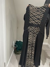 Modest Maxi Black Dress with Gold embroidered