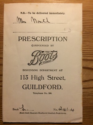 Rezept 1923. Stiefel Guildford Envelope. Handgeschrieben.
