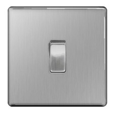 Image of BG FBS12 Brushed Steel Single Light Switch 1 Gang 2 Way Screwless Flatplate