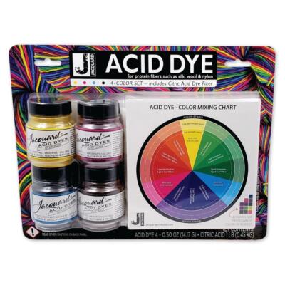 Jacquard - Säurefarbe 4 Farben Set mit Zitronensäure (JAC600S) Stofffarbe mit Fixierer