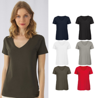 B&C Collection Frauen Bio V-Ausschnitt T-Shirt Tw045 - Damen glatt fit tee