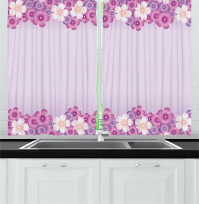 Mauve Kitchen Curtains 2 Panel Set Window Drapes 55" X 39" Ambesonne | eBay