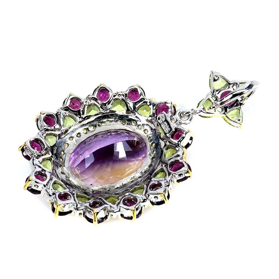 925 Sterling Silber Anhänger Oval Ametrin 43 Karat 22x16mm Peridot Handgemacht - Bild 2 von 4