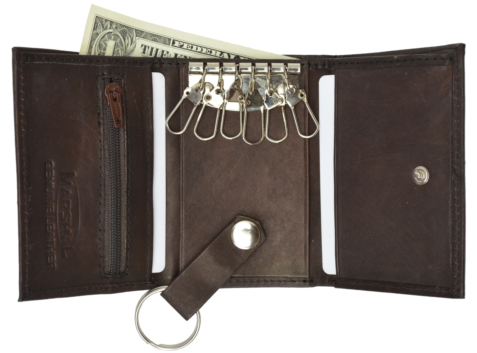 Brown Genuine Leather Keychain Wallet for Men with Key Ring