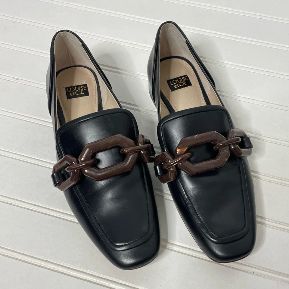 Mocasín clásico Louise et Cie Emlen cadena tortuga cuero negro 7,5 Foto 2 de 4