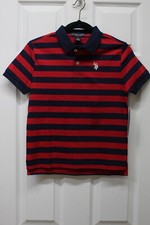 U.S. Polo Assn. Boys SS Stripe Jersey Polo Shirt-Engine Red-Medium 8 -NWT