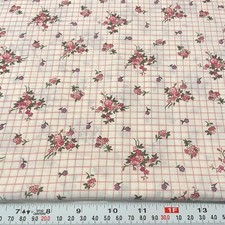 Vintage Florals Pink Grid Off White Cotton Blend Fabric by the HALF YARD