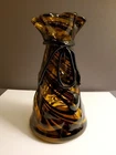 Murano, Italy Blown Amber Glass Swirl Vase - Fall Decor