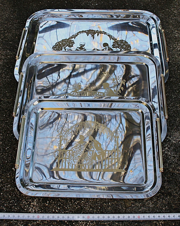 VASSOI TRE SERIGRAFATI MADE IN ITALY - INOXRIV 18/10 CON MANIGLIE DORATE - Image 2 of 4