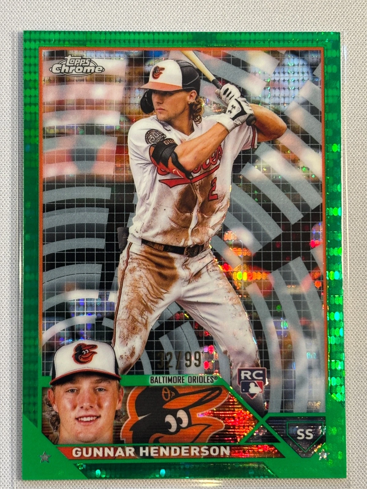 GUNNAR HENDERSON 2023 TOPPS CHROME ROOKIE LOGOFRACTOR GREEN RC /99