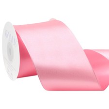 Pink Satin Wired Ribbon, 2.5 inch X Continuous 10 Yards Luxury Double Faced S...
