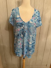 Lilly Pulitzer Loves NORTH CAROLINA ETTA V-NECK TEE 100% Cotton Slub Sz-Lg C11