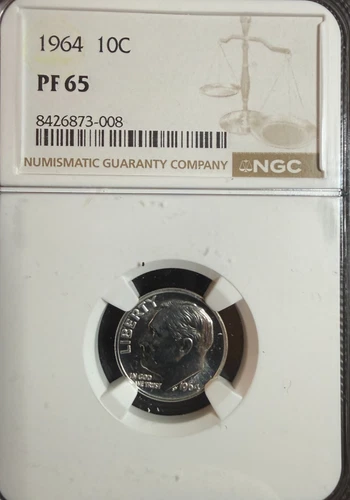 1964 NGC PF65 90% Silver Roosevelt Proof Dime 10c